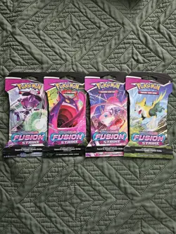 Fusion Strike Sealed Sleeved Pokemon Booster Card Artset Art Set - 4 Total Packs - Image 1