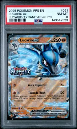 2025 POKEMON PRE EN-PRISMATIC EVOLUTIONS #051 LUCARIO EX PSA 8 - Image 1