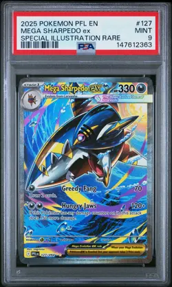 2025 POKEMON PHANTASMAL FLAMES SPECIAL ILLUSTRATION RARE MEGA SHARPEDO EX PSA 9 - Image 1
