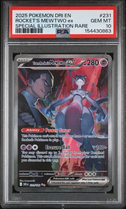 2025 POKEMON DRI SPECIAL ILLUSTRATION RARE #231 TEAM ROCKET'S MEWTWO EX PSA 10 - Image 1