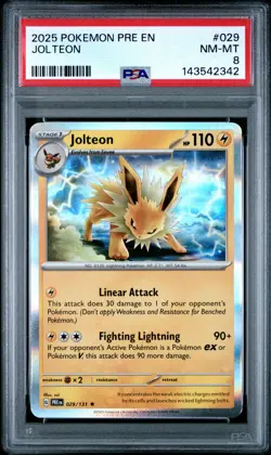2025 POKEMON PRE EN-PRISMATIC EVOLUTIONS #029 JOLTEON PSA 8 - Image 1