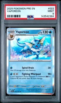 2025 POKEMON PRE EN-PRISMATIC EVOLUTIONS #022 VAPOREON PSA 9 - Image 1