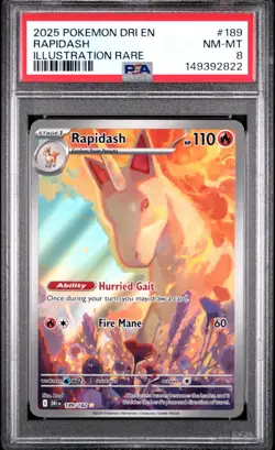 2025 POKEMON DRI EN-DESTINED RIVALS ILLUSTRATION RARE #189 RAPIDASH PSA 8 - Image 1