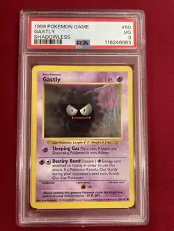 Graded PSA 3 1999 Pokemon Game Gastly Shadowless #50 VG - Image 1