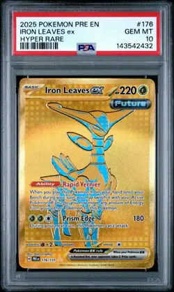 2025 POKEMON PRE EN-PRISMATIC EVOLUTIONS HYPER RARE #176 IRON LEAVES EX PSA 10 - Image 1