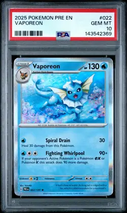 2025 POKEMON PRE EN-PRISMATIC EVOLUTIONS #022 VAPOREON PSA 10 - Image 1