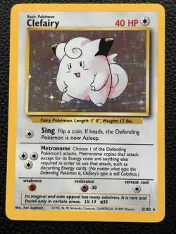 Pokemon Clefairy Base Set Holo Rare 5/102 40 HP English 1999 Wizards Mint - Image 1