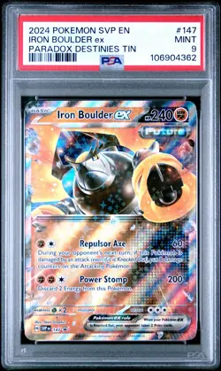 2024 POKEMON SVP PROMO PARADOX DESTINIES TIN #147 IRON BOULDER EX PSA 9 - Image 1