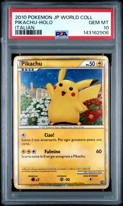 2010 POKEMON JAPANESE WORLD COLLECTION ITALIAN PIKACHU-HOLO PSA 10 - Image 1
