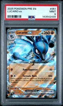 2025 POKEMON PRE EN-PRISMATIC EVOLUTIONS #051 LUCARIO EX PSA 9 - Image 1