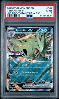 2025 POKEMON PRE EN-PRISMATIC EVOLUTIONS #064 TYRANITAR EX PSA 9 - Image 1