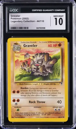 2002 POKEMON LEGENDARY COLLECTION #44 GRAVELER CGC 10 GEM MINT - Image 1
