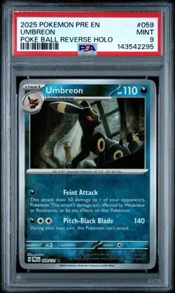 2025 POKEMON PRE EN-PRISMATIC EVOLUTIONS POKE BALL REVERSE HOLO UMBREON PSA 9 - Image 1