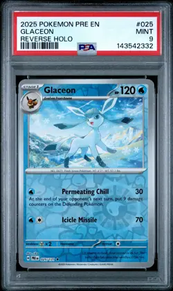 2025 POKEMON PRE EN-PRISMATIC EVOLUTIONS REVERSE HOLO #025 GLACEON PSA 9 - Image 1