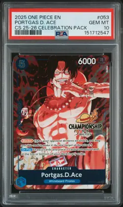 2025 ONE PIECE CHAMPIONSHIP 2025-26 CELEBRATION PACK #053 PORTGAS D. ACE PSA 10 - Image 1