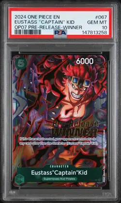 2024 ONE PIECE OP07-PRE-RELEASE-WINNER PROMOS #067 EUSTASS "CAPTAIN" KID PSA 10 - Image 1