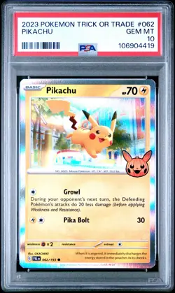 2023 POKEMON TRICK OR TRADE #062 PIKACHU PSA 10 - Image 1
