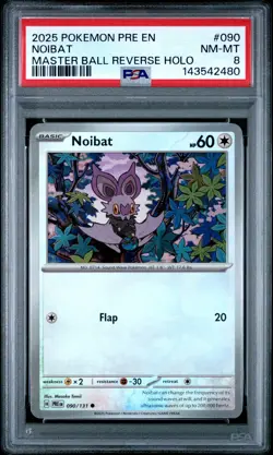 2025 POKEMON PRE EN-PRISMATIC EVOLUTIONS MASTER BALL REVERSE HOLO NOIBAT PSA 8 - Image 1