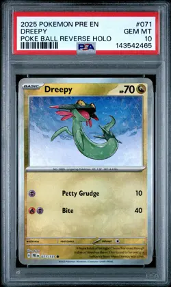 2025 POKEMON PRE EN-PRISMATIC EVOLUTIONS POKE BALL REVERSE HOLO DREEPY PSA 10 - Image 1