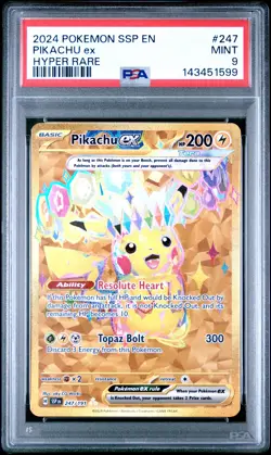 2024 POKEMON SSP EN-SURGING SPARKS HYPER RARE #247 PIKACHU EX PSA 9 - Image 1