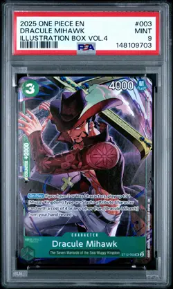 2025 ONE PIECE PROMOS ILLUSTRATION BOX VOL.4 #003 DRACULE MIHAWK PSA 9 - Image 1