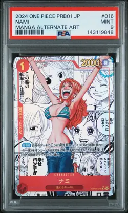 2024 ONE PIECE JAPANESE PRB01-PREMIUM BOOSTER MANGA ALT ART #016 NAMI PSA 9 - Image 1