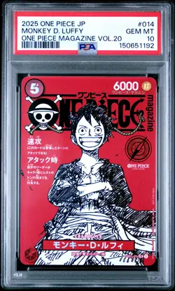 2025 ONE PIECE JPN PROMOS ONE PIECE MAGAZINE VOL.20 #014 MONKEY D. LUFFY PSA 10 - Image 1