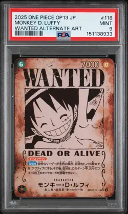 2025 ONE PIECE JPN CARRYING ON HIS WILL WANTED ALT ART MONKEY D. LUFFY PSA 9 - Image 1