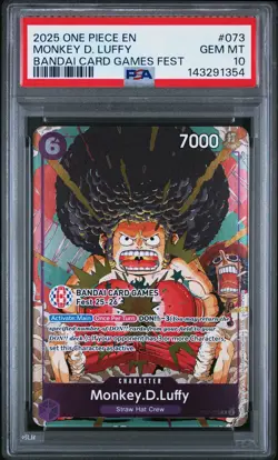 2025 ONE PIECE PROMOS BANDAI CARD GAMES FEST #073 MONKEY D. LUFFY PSA 10 - Image 1