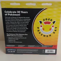 Pokemon Day 2026 30th Anniversary Box with Pikachu Promo Card, Coin, Boosters - Image 2