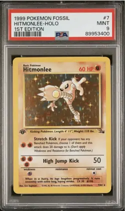 1999 POKEMON FOSSIL 1ST ED #7 HITMONLEE-HOLO PSA 9 - Image 1
