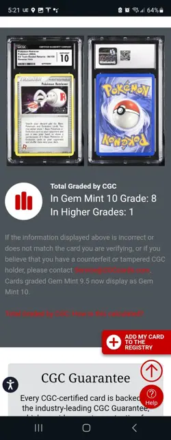 (POP 8) CGC 10 Pokemon Team Rocket Returns Pokemon Retriever Reverse Holo 84/109 - Image 4