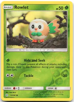 Rowlet 17/236 Common Cosmic Eclipse Pokemon Reverse Holo Near Mint - Image 1
