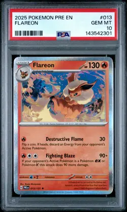 2025 POKEMON PRE EN-PRISMATIC EVOLUTIONS #013 FLAREON PSA 10 - Image 1
