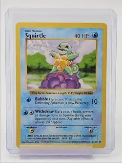SQUIRTLE 1999 POKEMON BASE SET COMMON SHADOWLESS C 63/102 Q1048 - Image 1
