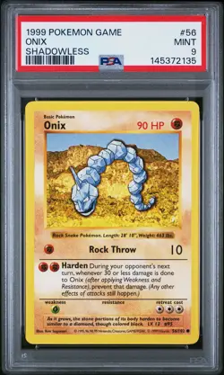 1999 POKEMON BASE SET SHADOWLESS #56 ONIX PSA 9 - Image 1