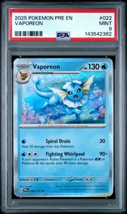 2025 POKEMON PRE EN-PRISMATIC EVOLUTIONS #022 VAPOREON PSA 9 - Image 1