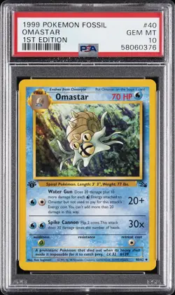 1999 POKEMON FOSSIL 1ST EDITION #40 OMASTAR PSA 10 - Image 1