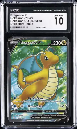 2022 POKEMON GO ULTRA RARE HOLO #76 DRAGONITE V CGC 10 GEM MINT - Image 1