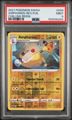 2021 POKEMON SWORD & SHIELD CHILLING REIGN #049 AMPHAROS-REVERSE FOIL PSA 9 - Image 1