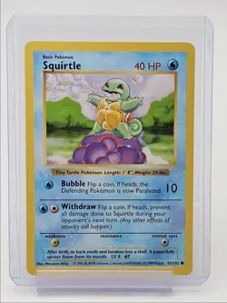 SQUIRTLE 1999 POKEMON BASE SET COMMON SHADOWLESS B 63/102 Q1048 - Image 1