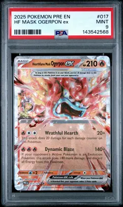 2025 POKEMON PRE EN-PRISMATIC EVOLUTIONS #017 HEARTHFLAME MASK OGERPON EX PSA 9 - Image 1