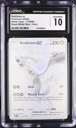 2025 POKEMON WHITE FLARE BLACK WHITE RARE #173 RESHIRAM EX CGC 10 - Image 1