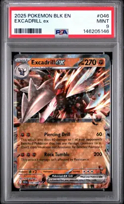 2025 POKEMON BLK EN-BLACK BOLT #046 EXCADRILL EX PSA 9 - Image 1