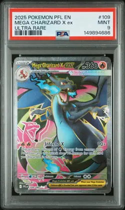 2025 POKEMON PFL EN-PHANTASMAL FLAMES ULTRA RARE #109 MEGA CHARIZARD X EX PSA 9 - Image 1