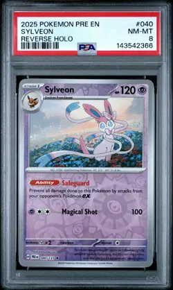 2025 POKEMON PRE EN-PRISMATIC EVOLUTIONS REVERSE HOLO #040 SYLVEON PSA 8 - Image 1