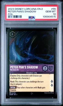 2023 DISNEY LORCANA 2-RISE OF THE FLOODBORN FOIL #55 PETER PAN'S SHADOW PSA 10 - Image 1