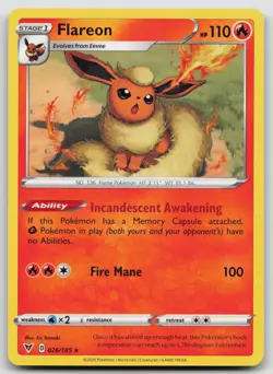 Flareon 026/185 SWSH04: Vivid Voltage Eri Yamaki Art Pokemon TCG Card Eri Yamaki - Image 1
