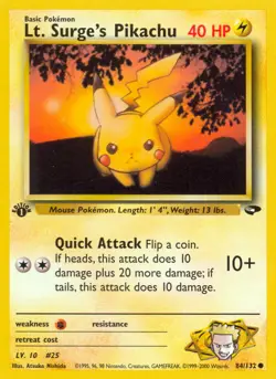 2000 Pokemon TCG: Gym Challenge - Lt. Surge's Pikachu - 1st Edition - Near Mint - Image 1