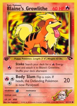 2000 Pokemon TCG: Gym Challenge - Blaine's Growlithe - 1st Edition - Near Mint - Image 1